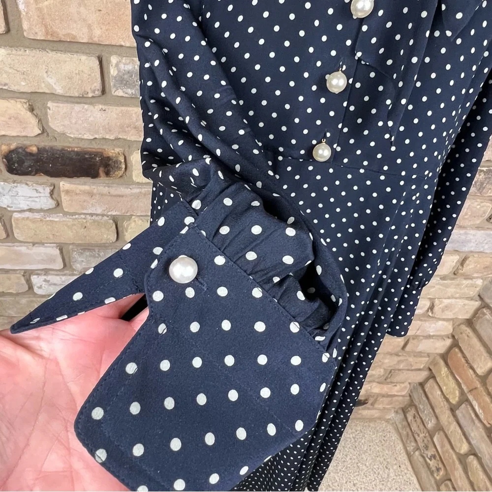LK BENNETT navy white polka dot silk Mortimer dress in Sloane Blue - Picture 5 of 10